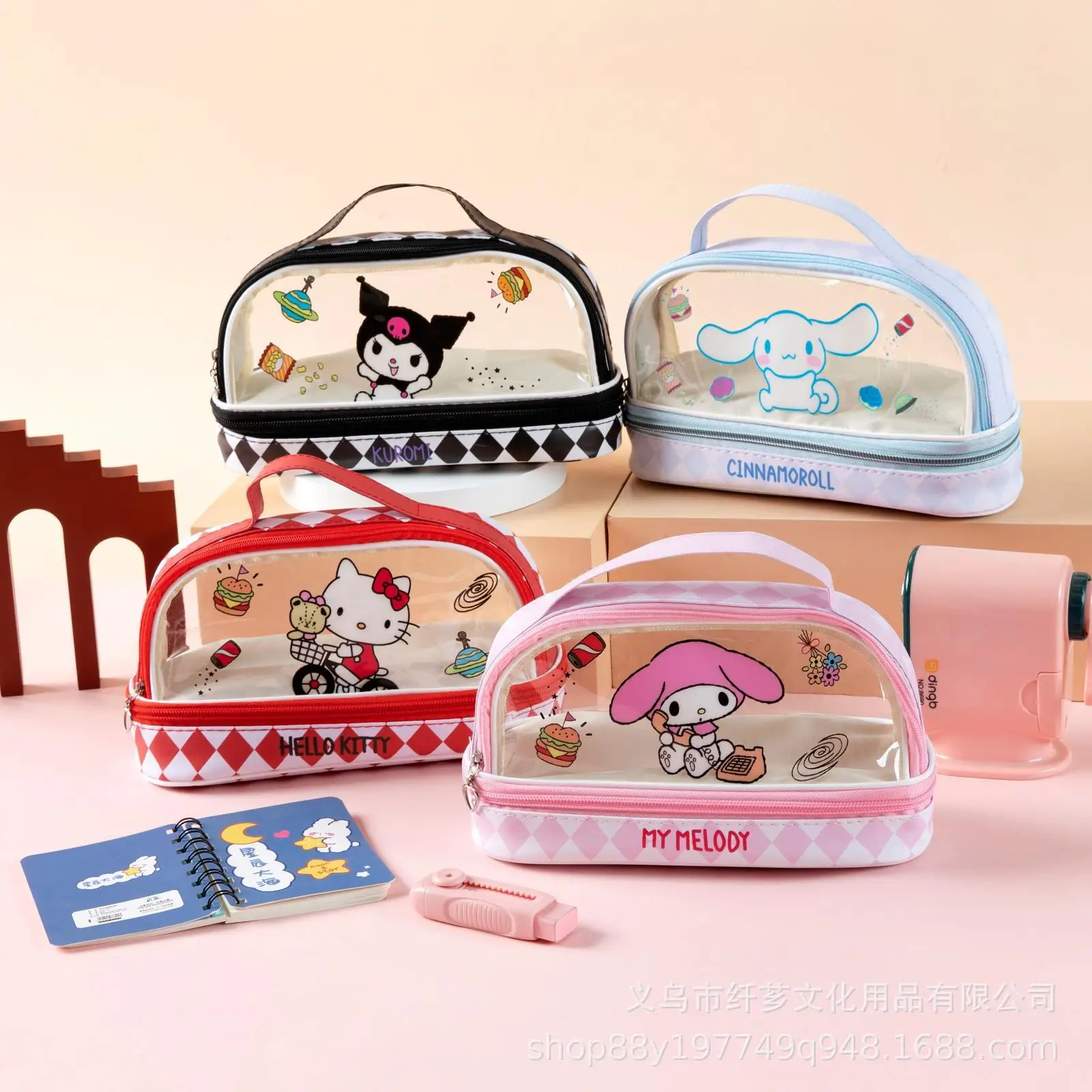 

1/8PCTransparent Double-Layer Pencil Case Kuroomi Large-Capacity Elementary School Stationery Pouch Handheld Cartoon Pencil Case