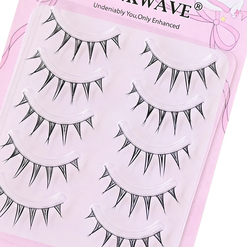 5 pares de pestañas postizas imitación visón, gruesas y dramáticas, estilo manga anime, húmedas y puntiagudas, para mujer 3