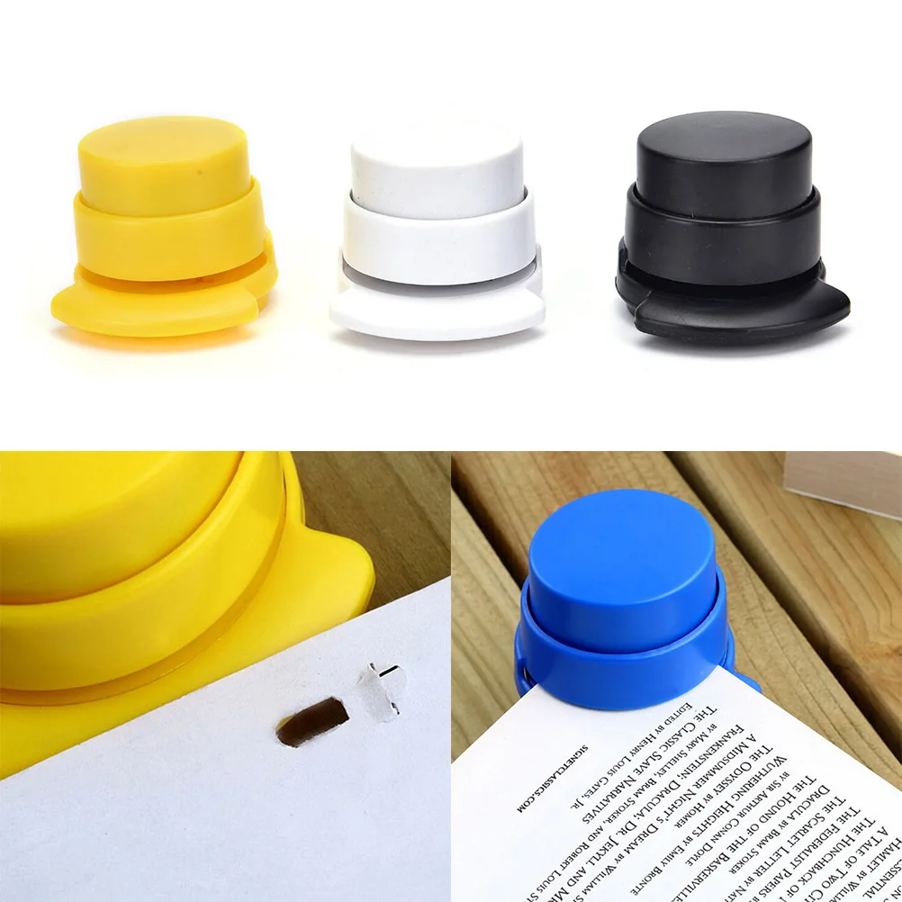 1X Office Home Staple Free Stapleless Stapler Paper Binding Binder Paperclip Random Color