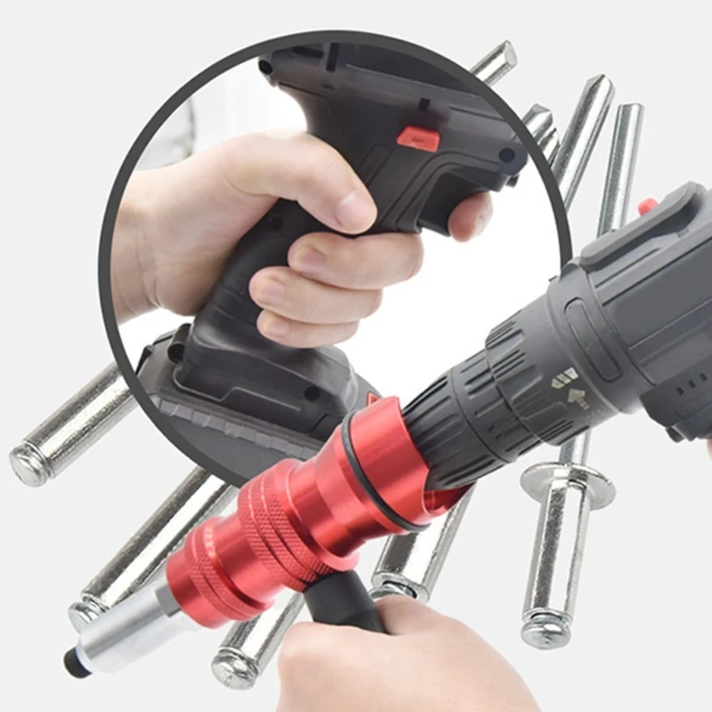 Upgraded Rivet Guns Adapter Electric Rivet Guns Head 2.4mm-4.8mm Cordless Riveting Guns Drill Tool Removable Plastic Handle