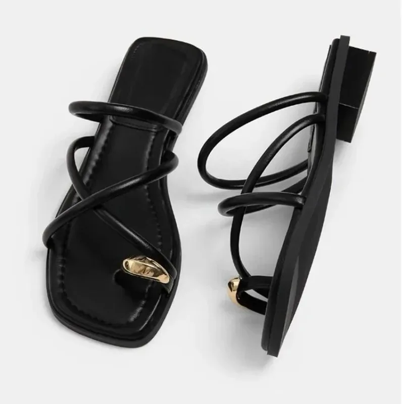 Stylische Damen-Sandalen mit Kreuzriemen, bequeme, leichte Zehenriemen-Strandschuhe mit lässigem, einfarbigem Design für den Sommer