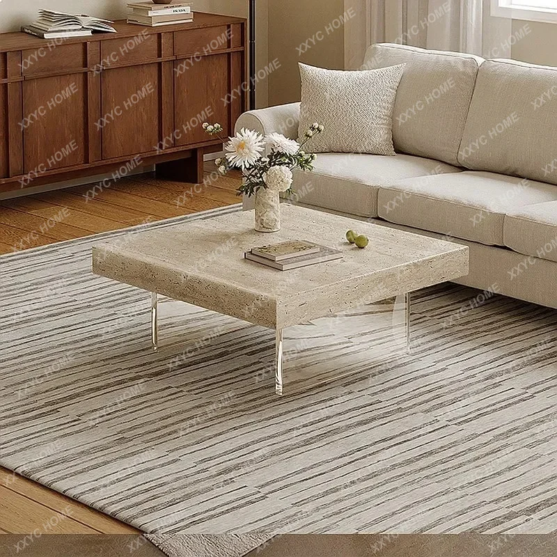 XXModern Minimalist Natural Travertine Coffee Table for Living Room,Style Floating Rectangle Tea Table for Small