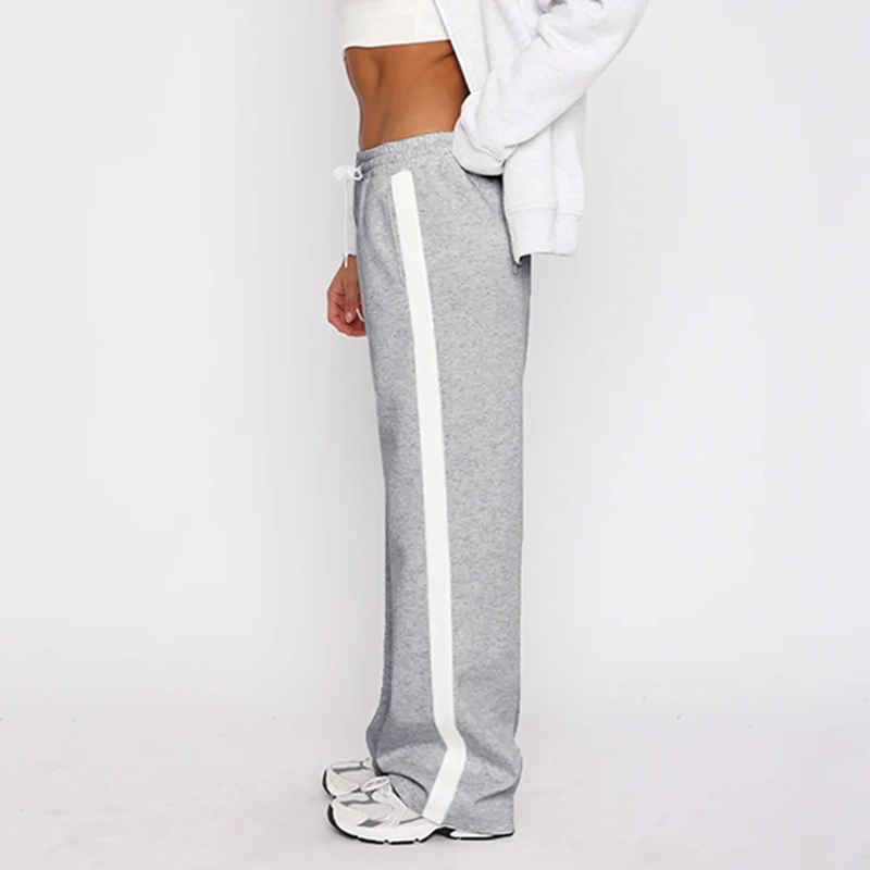 BIIKPIIK Side Striped Casual Pants for Women Contrast Color Basic Sporty Trousers Street Style All-matched Drawstring Sweatpants