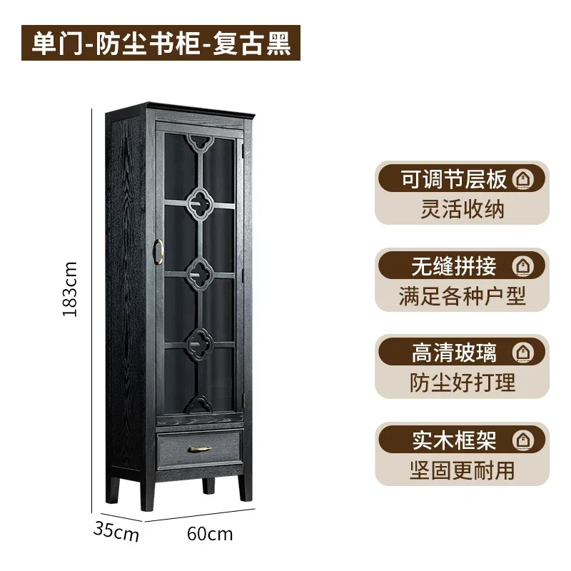 A  French retro bookcase glass double door display antique collection background wall