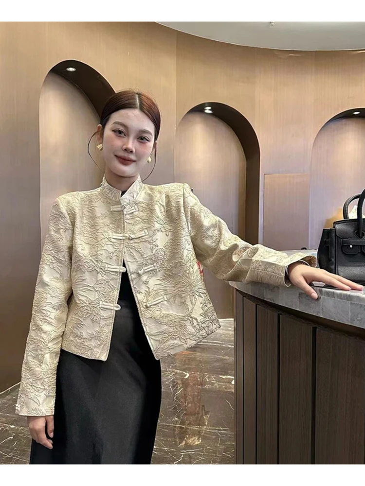 

Женский легкий кардиган-жакет на пуговицах Ele Long Sve, весенний повседневный, люксовый, в китайском стиле, антивозрастной топ