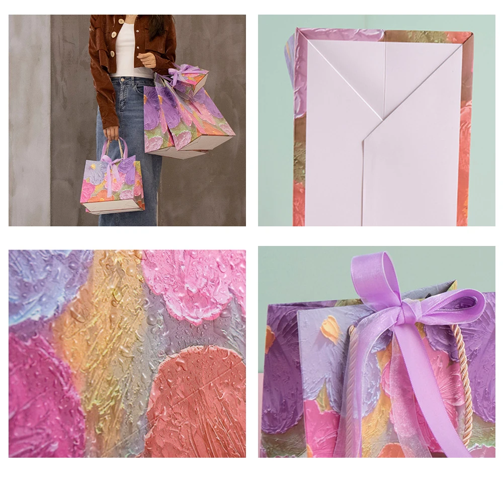 1 Pcs Holiday Party Gift Bag Paper Bag with Handle Gift Colored Paper Bags With Special Desigh