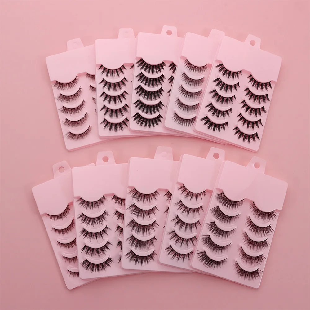 10 Paar Damen-Schönheitswimpern, natürliche lange falsche Wimpern, schwarzer Stiel, weiche Kreuz-Manga-Wimpern, flauschige gefälschte Wimpern, Wimpernverlängerung