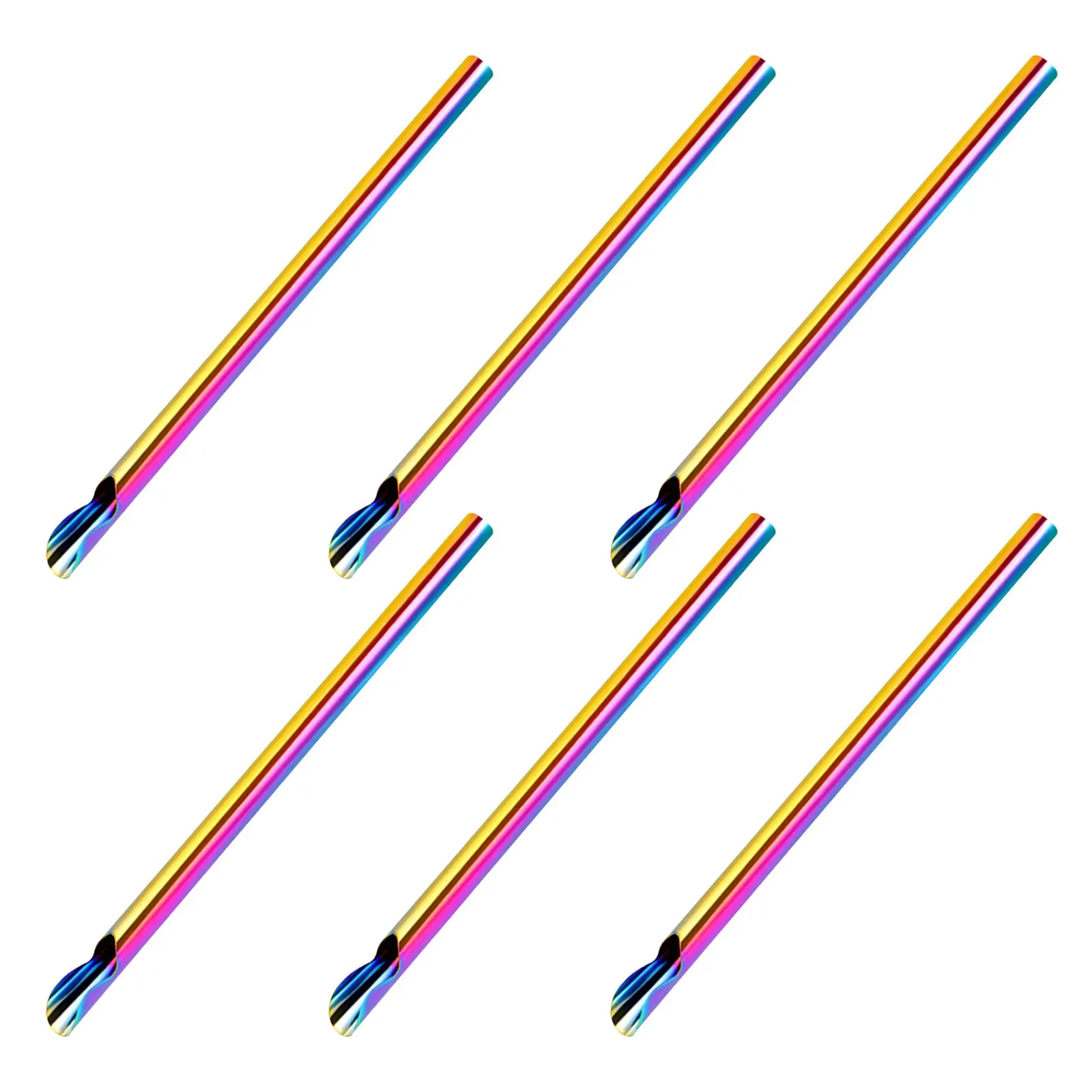 6Pcs Stainless Steel Spoon Straws Reusable Creative Smoothie Mixing Sticks for Coffee Milk Tea Ice Cream Party