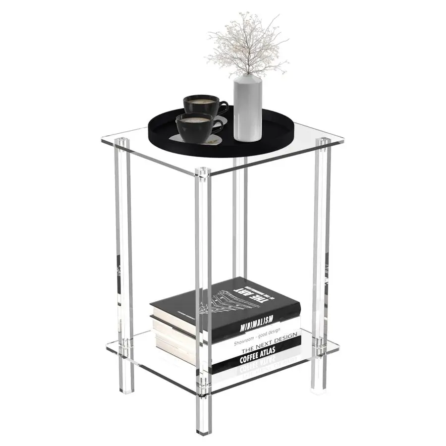 

Acrylic Small Side Table with Square Leg 13.4 L x 11.5 W x 19.6 H Small Nightstand Bedside Table 2Tier Clear End Table for Livin