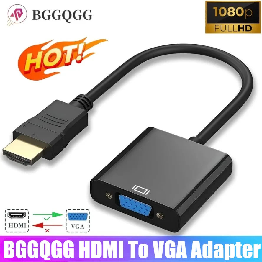 BGGQGG HD 1080P HDMI To VGA Adapter Converter Male To Female with Audio Power Supply for PS3 PS4 PC Laptop TV Monitor Projector
