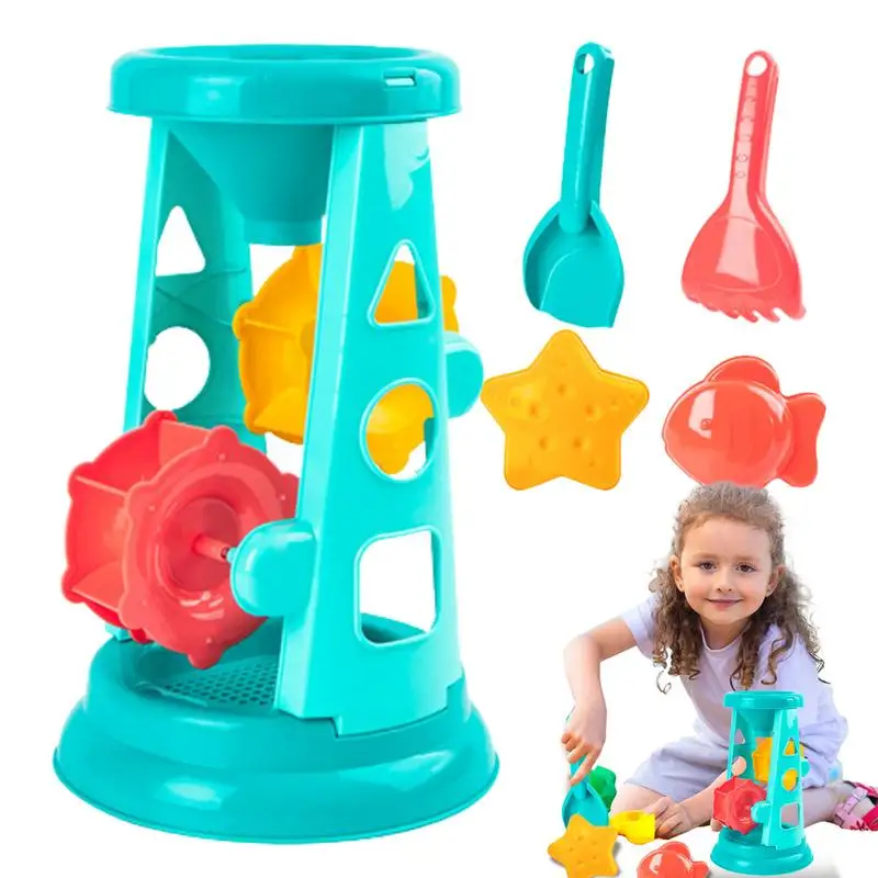 5pcs Portable Beach Sand Toys Summer Beach Game Children Toys Beach Sand Windmill Hourglass Toys With Molds And Shovels