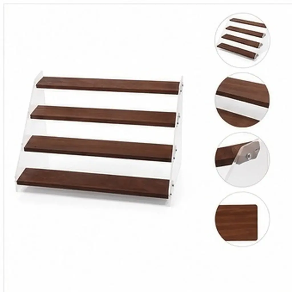 1Set Solid Wood Acrylic Display Stand Ladder Style Multi Tier Organizer for Collectibles Car Figures Jewelry Storage Shelf