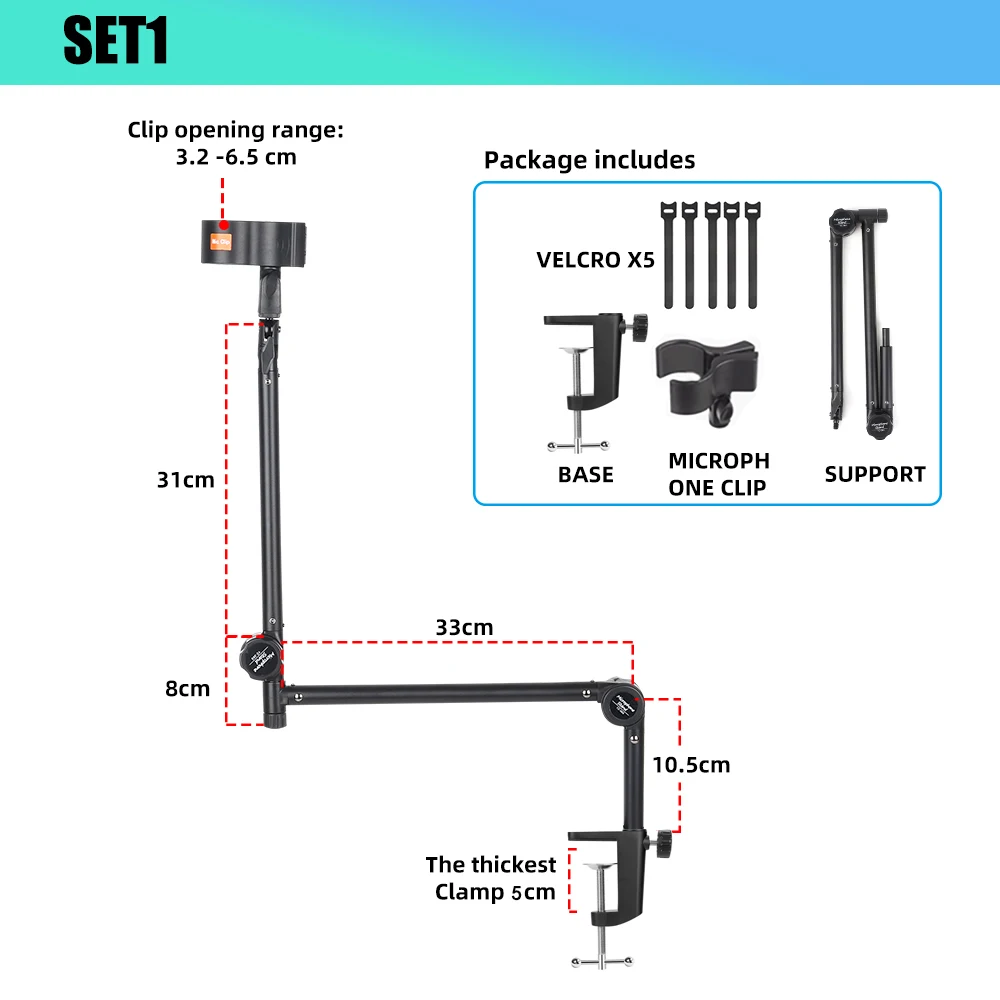 Boom Arm 360° Rotatable Microphone Stand with Desk Mount Foldable Desk Mic Arm Microphone Arm for Live Streaming Gaming Radio