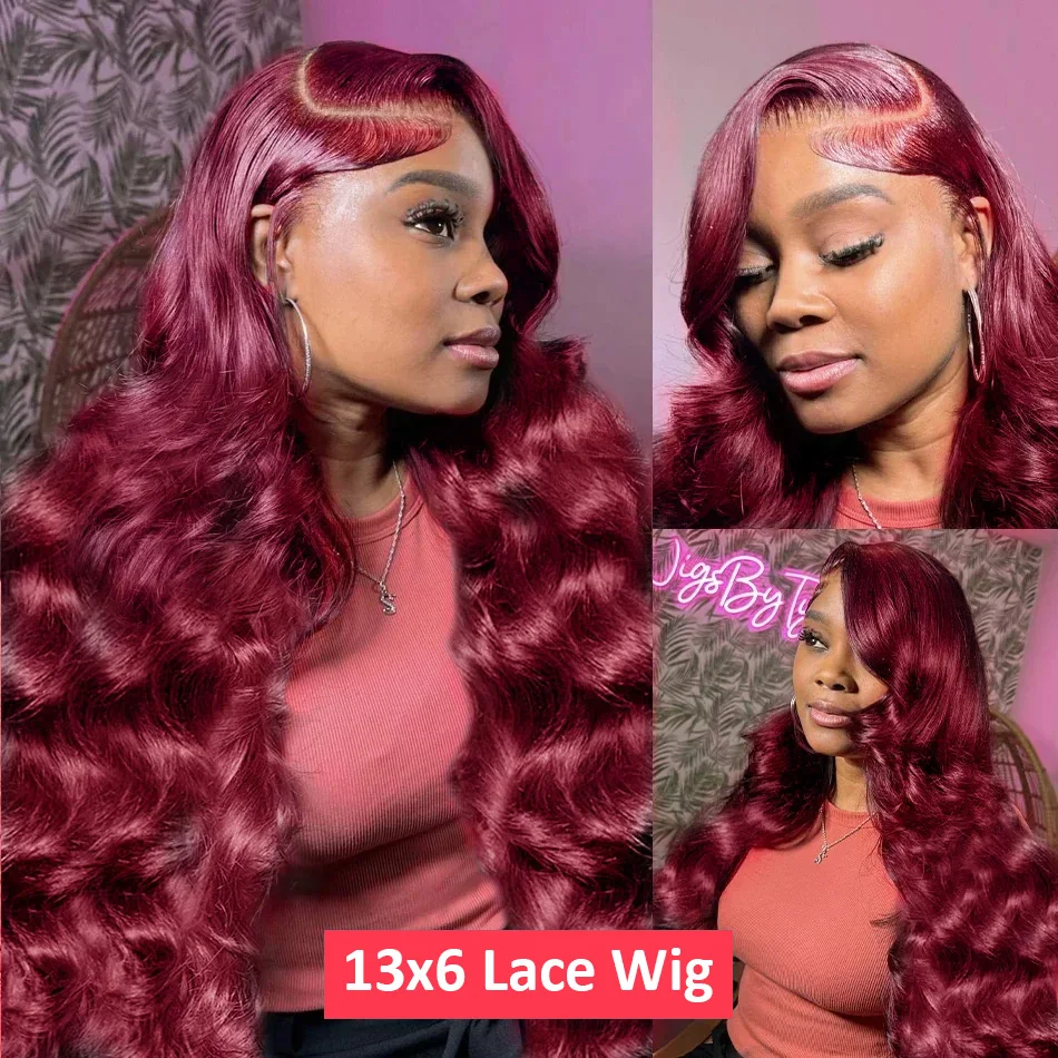 99j Bordeauxrood 13X6 Hd Lace Front Pruik 30 Inch Rood Gekleurd Menselijk Haar 4X4 Sluiting Pruiken Voor Vrouwen 13X4 Body Wave Lace Frontale Pruik