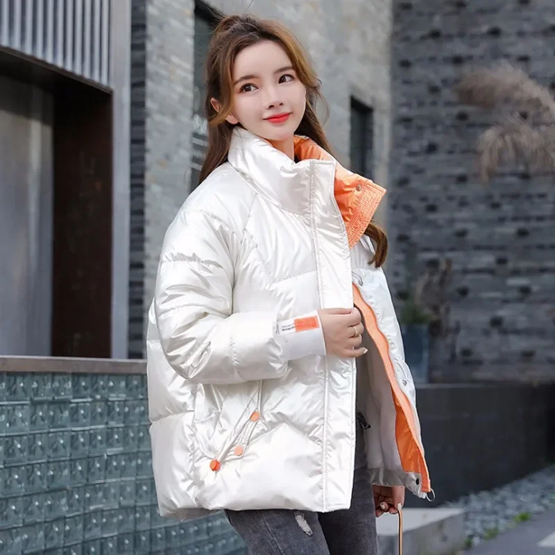 Short Cotton Padded Glossy Parka Outerwear Winter Women Fashion Down Parkas Thick Jackets Female Casual Coat New Jacket Overcoat