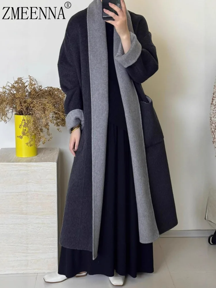 

ZMEENNA Women's Reversible Wool Blend Long Coat Double Sided Oversized Winter Jacket Open Front Maxi Outerwear ZM3629