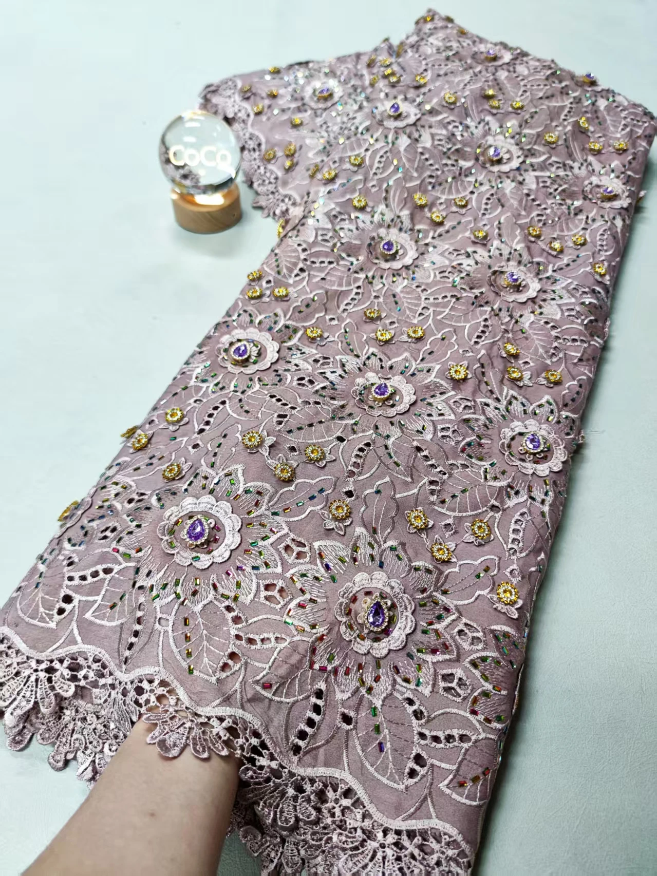 

2025 High Quality Africa Nigerian Tulle Lace Fabric Sequins for Wedding Dress Chiffon Party Guipure Sewing cotton XL087 5Yard