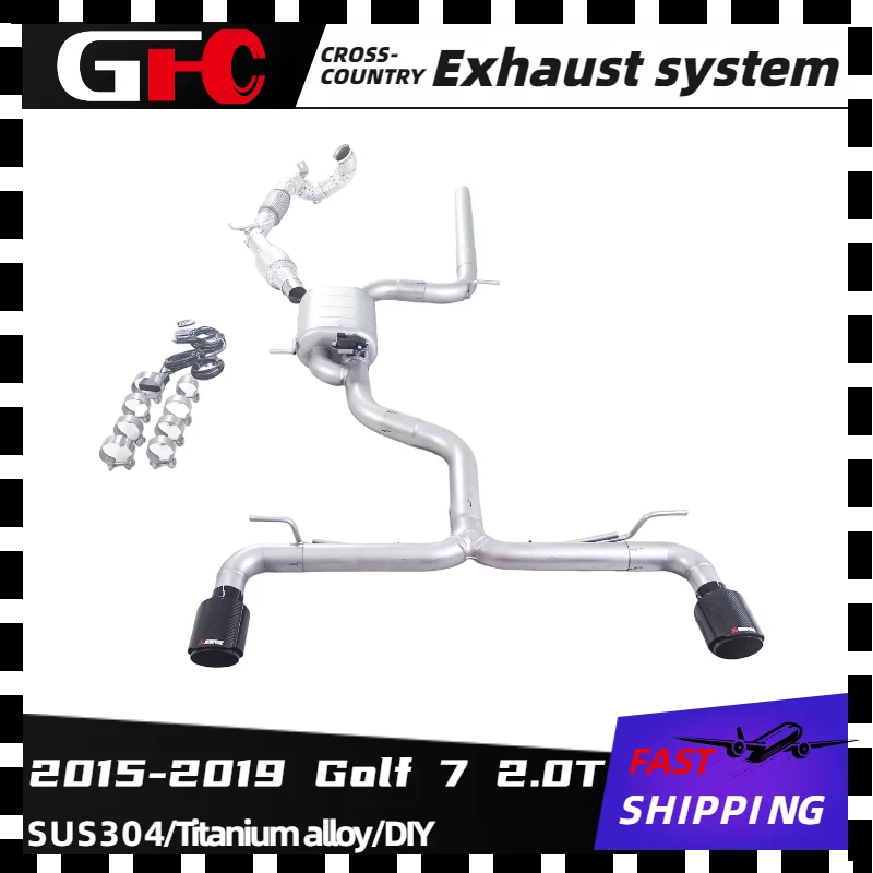 GFC 200 cell catalytic pipe+Catback high-performance exhaust system, valve muffler, 2 tips. for 2015-2019 Golf 7 2.0T