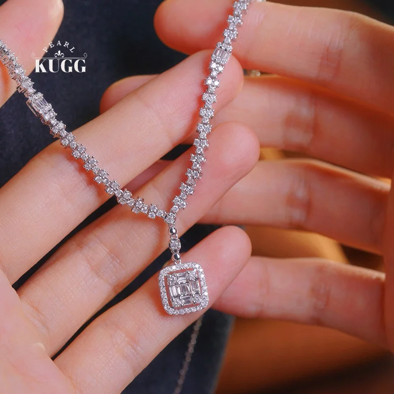 KUGG 100% 18K White Gold Necklace Fashion Shiny Style 2.60carat Real Natural Diamond Necklace for Women High Wedding Jewelry