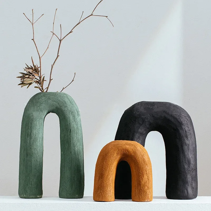 

Ceramic Vase Arc Arch Shape Geometric Openwork Abstract Flower Arrangement Accessories Flower Vase Home Decor Terrarium