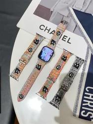 leather Strap for Apple Watch Band Cute Cat Bracelet Chain for Iwatch10 987654SE Ultra40 41 44 45 46mm Women Lovely Doodle Wrist