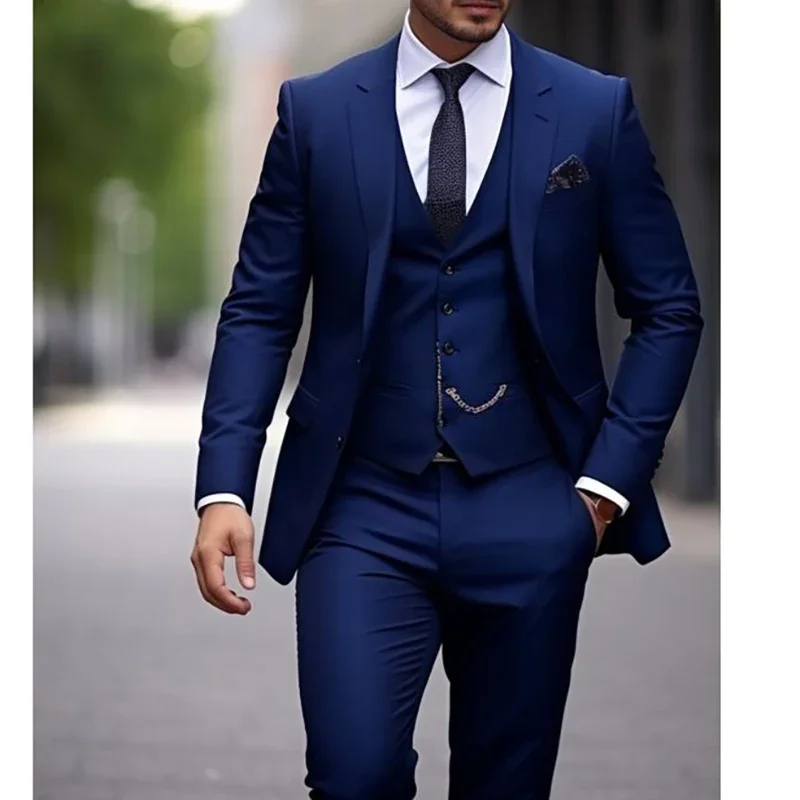 

Blue Slim Fit Wedding Suits for Men Single Breasted Notch Lapel Regular Length 3 Piece Jacket Pants Vest Full Sets 2024