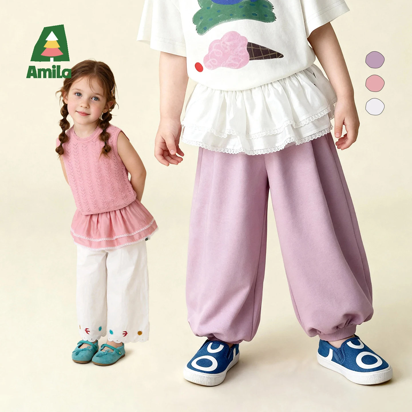 Amila 2026 Summer New Girls' Skirt With A Layered Lace Puff Skirt, Gentle And Easy-Matching Fashionable Bottoms