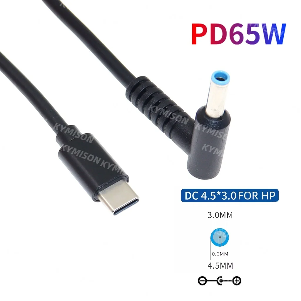USB Type C PD Charging Cable Cord 19.5V 4.5*3.0mm Blue Tip Male Plug Converter Dc Power Adapter Charger for Hp Laptop