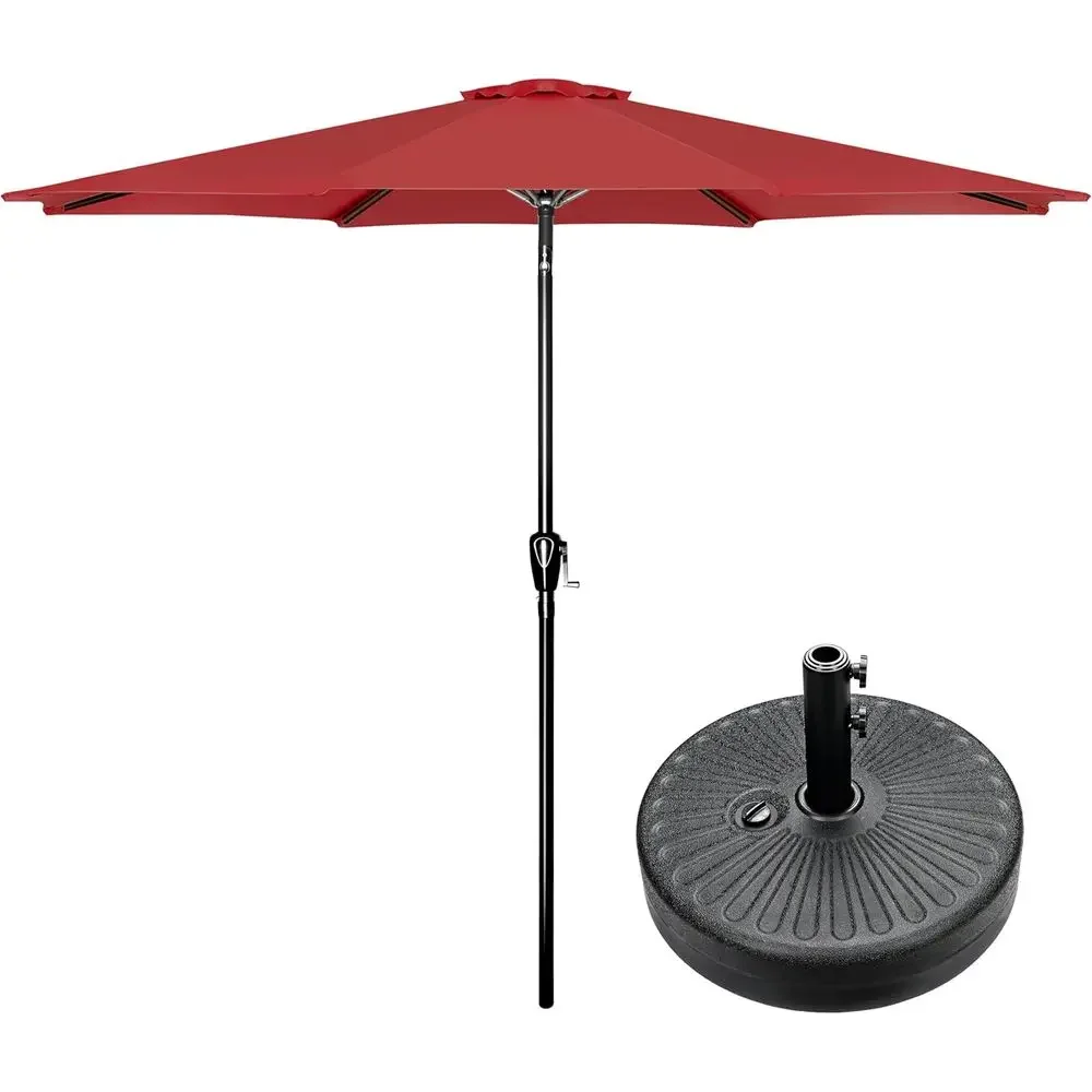 

Push Button Crank Outdoor Patio Umbrella with 50lbs Base for Garden, Lawn, Deck, Backyard, Pool - Red