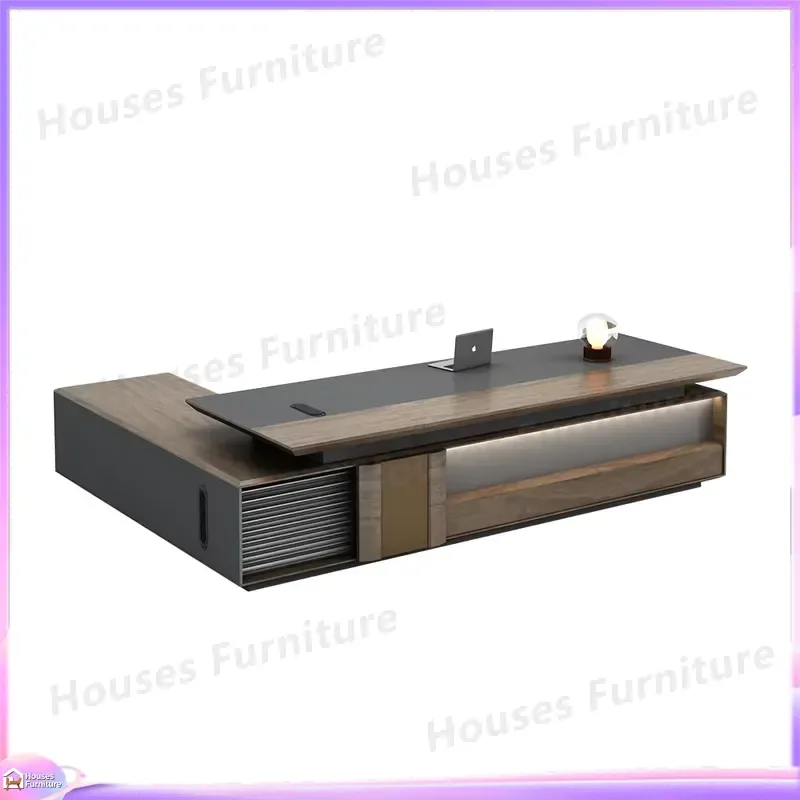 Luxury Executive Desk Solid Wood Office Furniture Brown CEO Manager Boss Table Large Computer Workstation Modern Business view 5