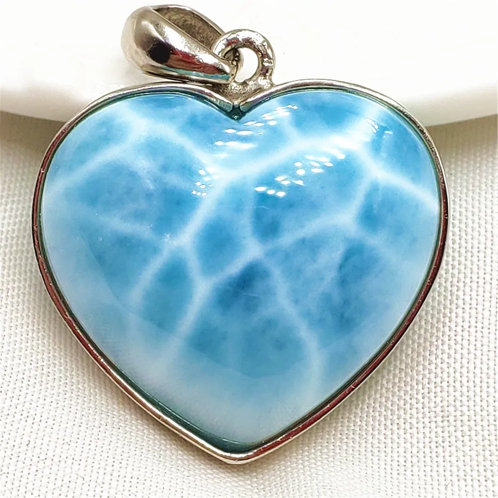 Natural Blue Larimar Pendant Women Men 22.6*15.6mm Water Pattern 18K Gold Crystal Love Necklace From Dominia AAAAAAA view 5