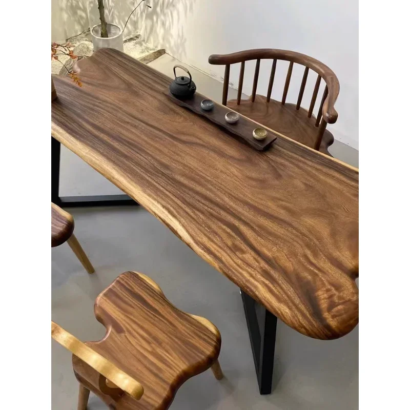 

The product can be customizedWalnut solid wood log large board tea table, tea table, office desk, whole tea board work tabl