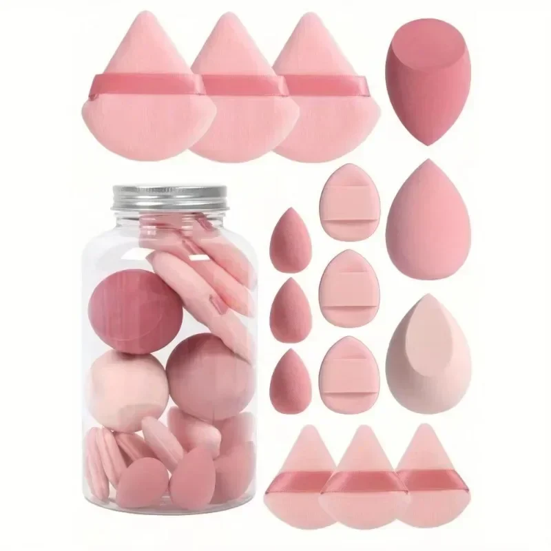 15PCS Drift Bottle Makeup Sponge Set, Multi-Size Thumb & Mini Cotton Powder Puff Combo Wet Dry Dual Use Cosmetic Applicator