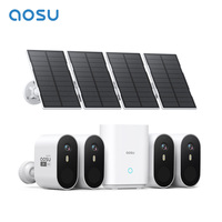 AOSU 3MP WiFi Solar Camera System 4 Cam Kit Built-in Battery Outdoor Wireless Color Night Vision 2-Way Talk Home Security Camera