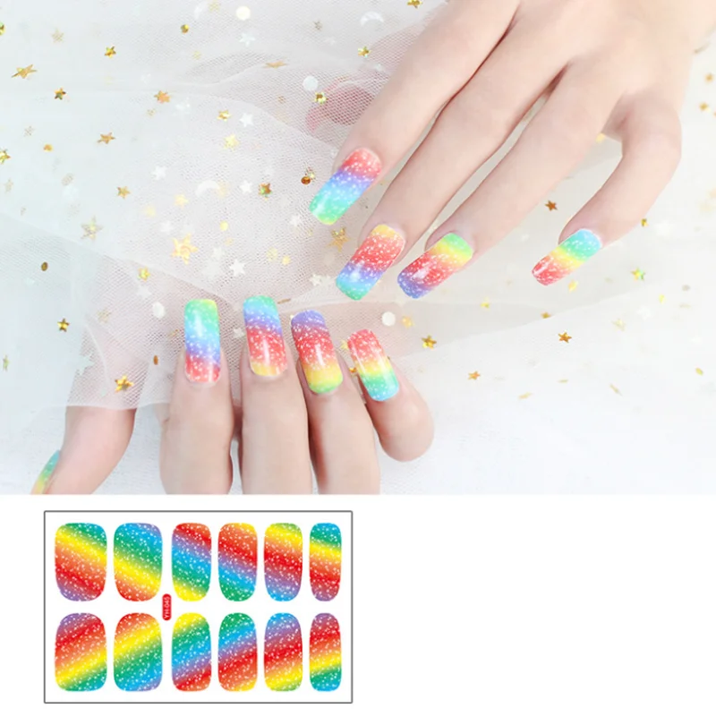 Nova cor gradiente adesivos de unhas verão bonito fruta capa completa envoltórios de unhas arte do prego decalque manicure decorações uñas postizas