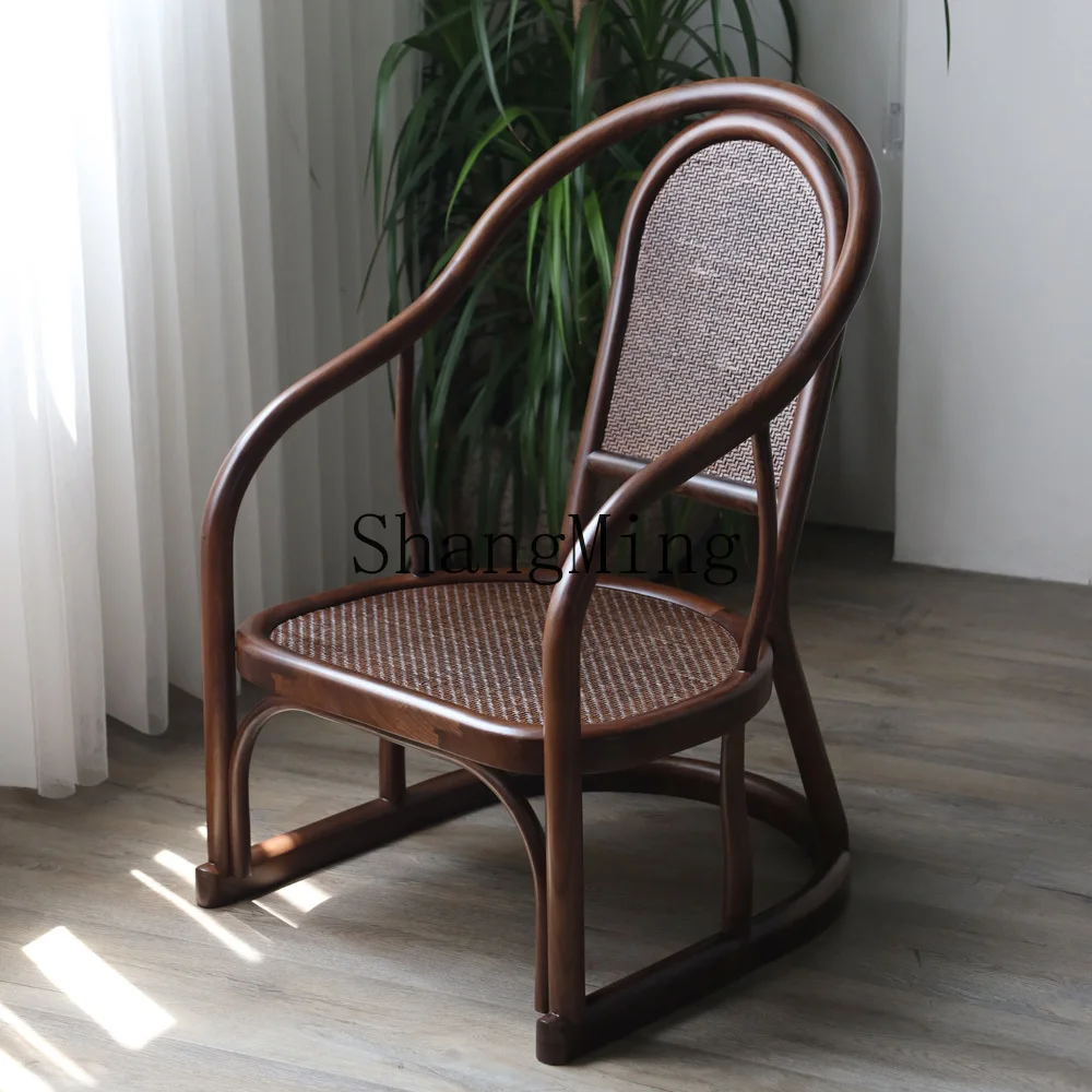 

CL Workshop New Chinese Style Black Walnut Wood Rattan Tea Chair Low Solid Wood Balcony Single Tea Table Chair