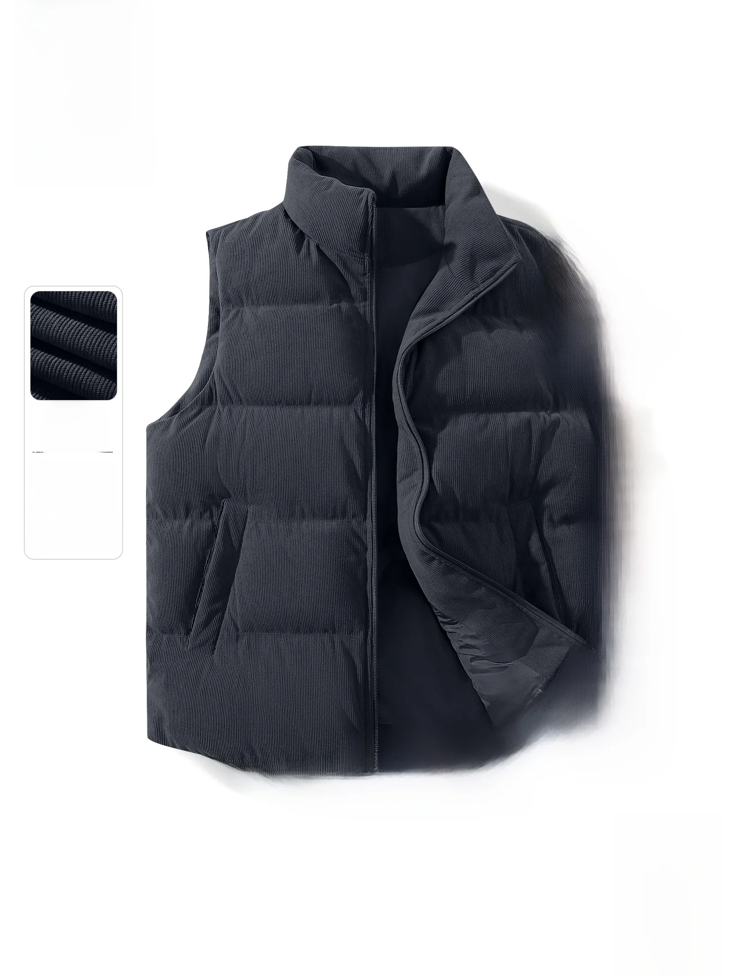 

Men's Corduroy Vest Warmth Collar Autumn Winter Faionable Big Mouth Monkey Thiened Polyester Zipper Closure