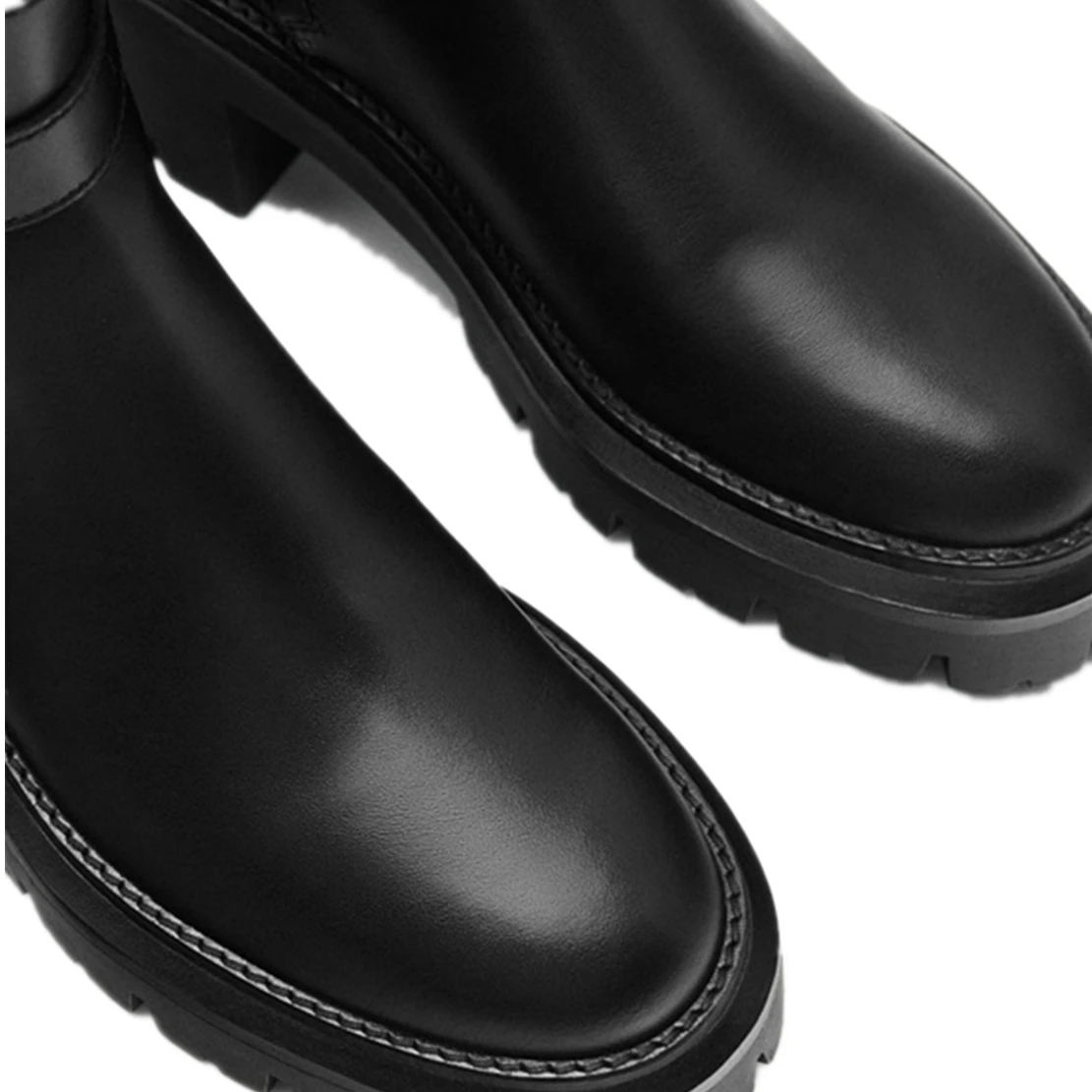 Withered Thick Heel High Rise Ankle Boots Winter Zipper Leather Short Boots Thick Bottom Belt Buckle Motorcycle Boots Women's