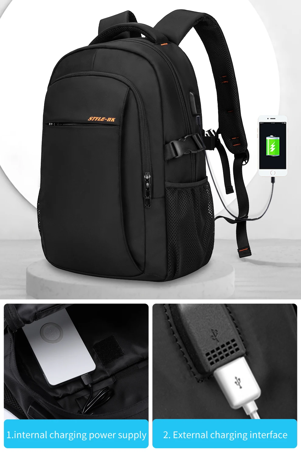 Heroic Knight Multifunktionaler Herren-Rucksack, passend für 15,6-Zoll-Laptops, modischer wasserdichter Schulrucksack, USB-Anti-Diebstahl-Reisetasche für Herren – Detail 17