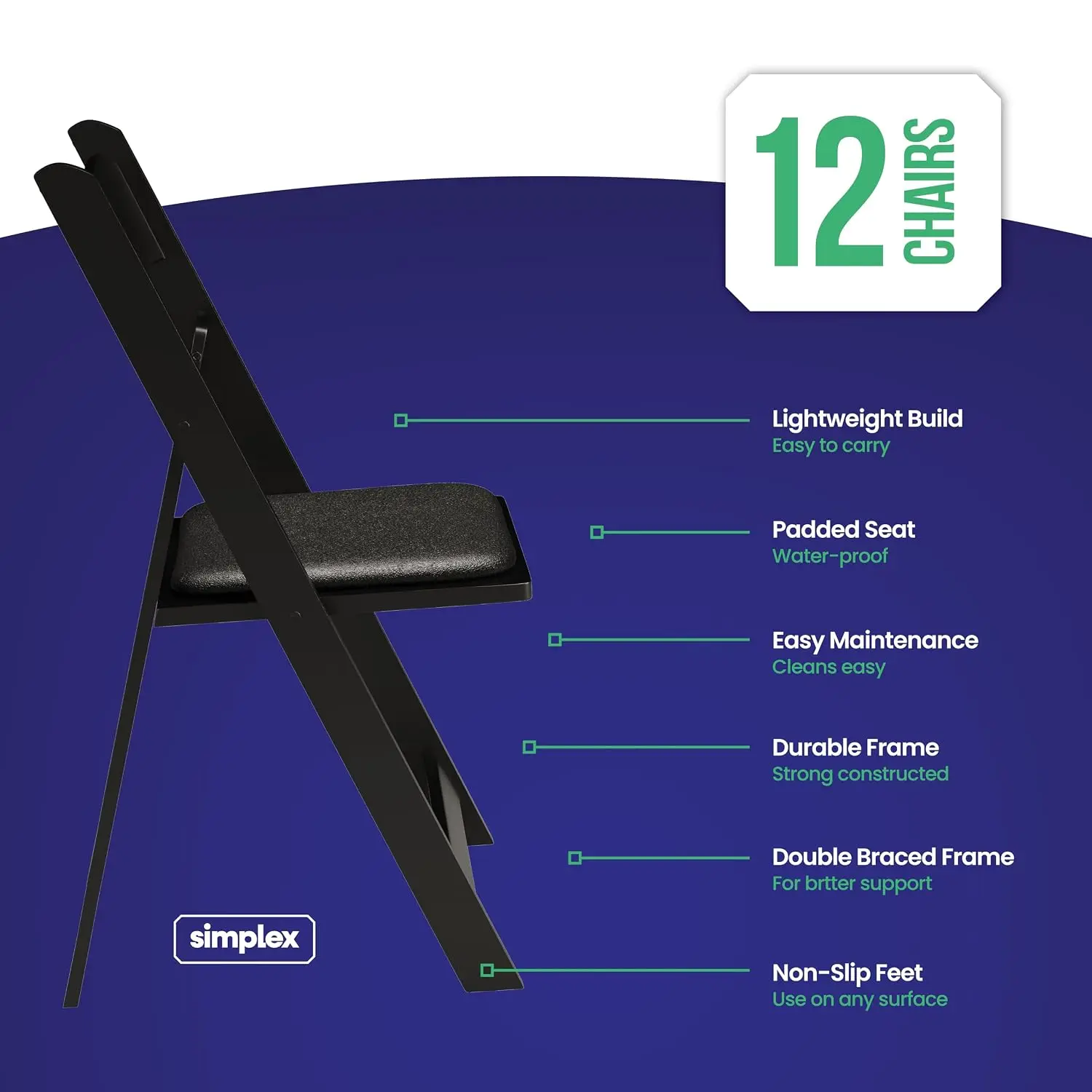 Black Resin Folding Chairs Stackable Event & Party 800 LB Indoor Outdoor, Customized