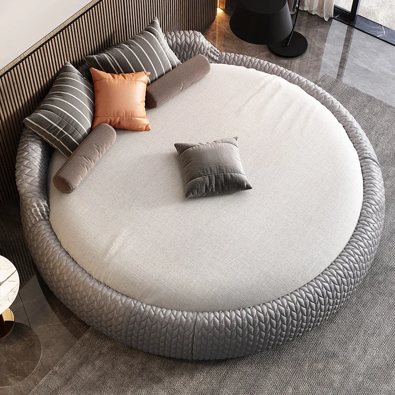 Bases de Cama Redondas Ahorradoras de Espacio, Tamaño Queen 200x200cm, Cama Redonda Matrimonial, Cabeceras de Lujo para Hotel, Cama de Casal, Muebles de Dormitorio