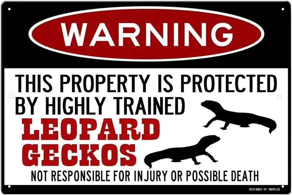 Leopard Geckos Sign,Funny Metal Signs,Leopard Gecko Gift,Gecko Accessories,Lizard Warning Sign,Pet Gift Tin Sign 8 X 12 Inches