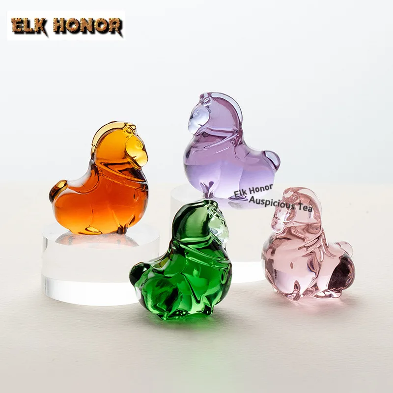 Coloured Glaze Green Small Horse Tea Pet Elegant Fish Tank Landscaping Tea Figurine Play Toys Tea Statue Ornaments Desktop Craft