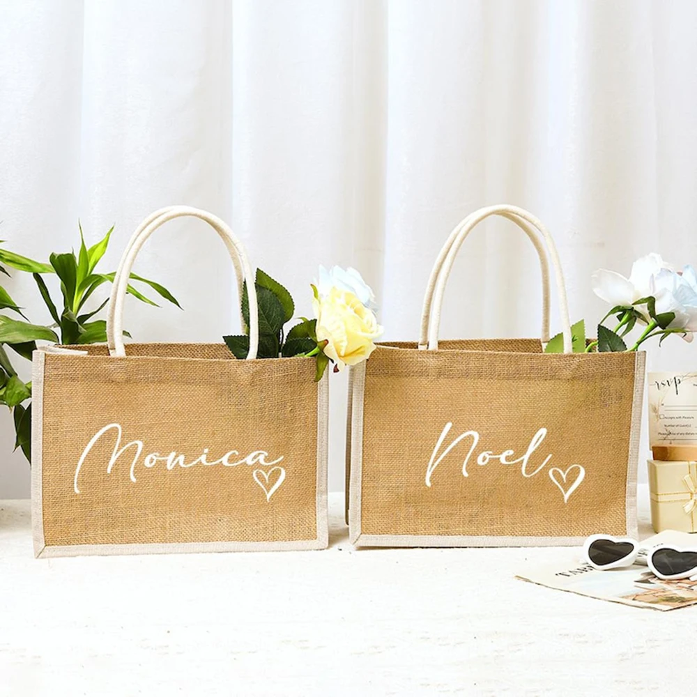 

Customizable Name Jute Bag Personalized Bachelor Party Souvenir Wedding Bridesmaid Gift Bag Suitable For Shopping Beach Travel