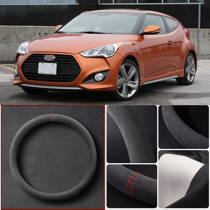 Alcantara Anti-Slip Black Suede Leather Car Universal Steering Wheel Cover For Hyundai Veloster Car Accessories