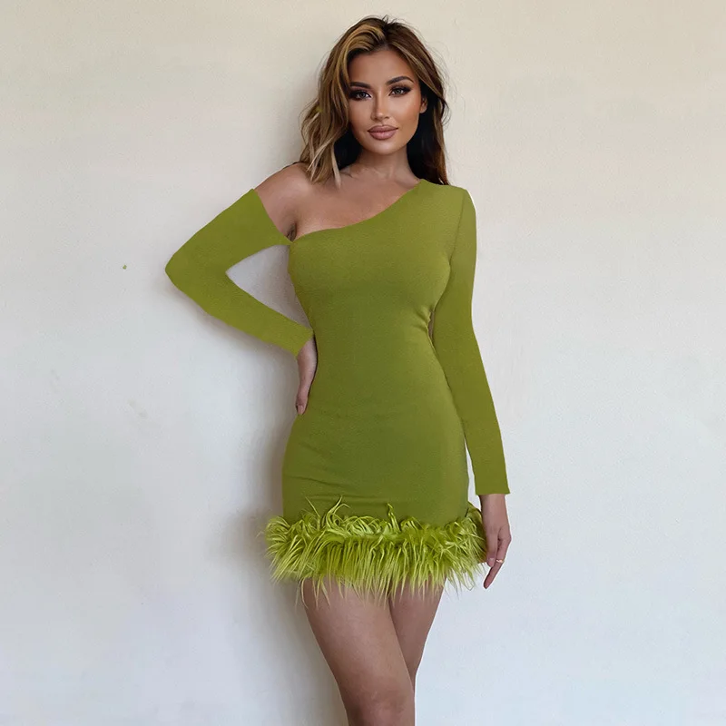 

2024 new sexy strapless Mao Mao hem dress European and American temperament hot girl skirt women