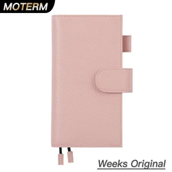 Moterm Pebbled Leather Original Weeks Cover for Hobonichi and Skinny Mini Happy Planner with Back Pocket and Double Clasps Diary