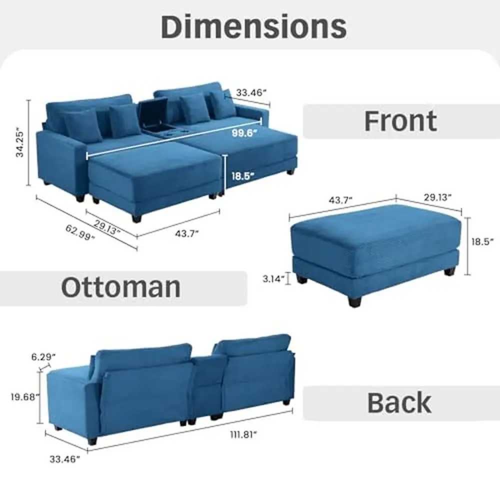 Oversized Loveseat with 2 Ottomans 112