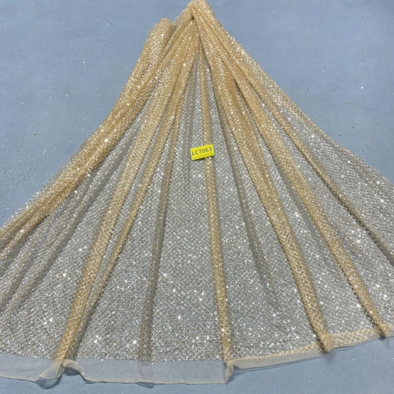 

10 Yards Gold Patterned Wedding Dress Fabric with Mesh Spray Lace 150cm Wedding Party Spray gold Tull fabric