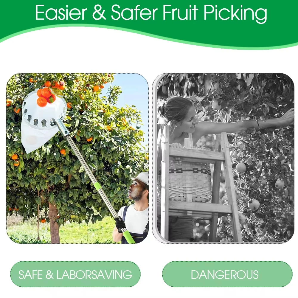 Handheld Fruit Picker Head with Telescopic Extendable Pole Picking Basket High Altitude Harvester for Pears And Apples